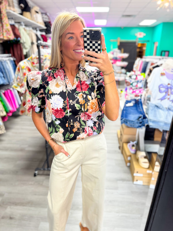 Fall Floral Whisper Top Black