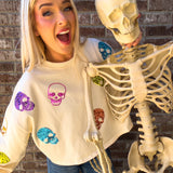 Heads Will Roll Skeleton Halloween Crop Sweatshirt | Cream