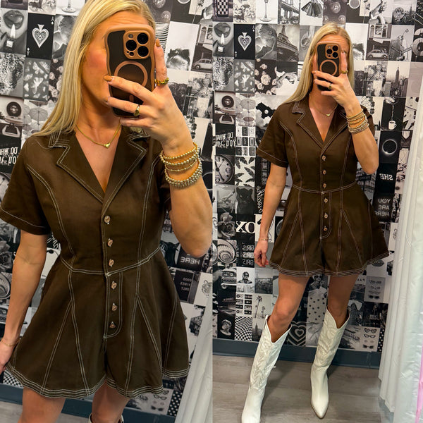 Howdy Babe Brown Denim Romper