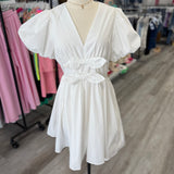 V Neck Bow White Dress