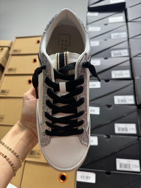 Outshine the Stars Silver Glitter and Black Sneaker | SHU SHOP