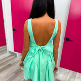 Mint For Me Poplin Back Ribbon Mini Dress