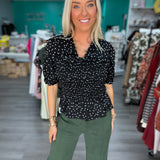 Black and White Polka Dot Collar Top