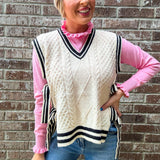 Cream and Black Bow Tie Sweater