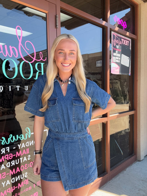 Heading Your Way Washed Denim Romper