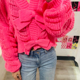 Just a Babe Cozy Pink Bow Knit Cardigan