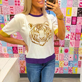 Sweater with Sequin Tiger Head