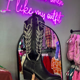 Walkin' Down Broadway at Dawn | Black and Cream Cowgirl Boots