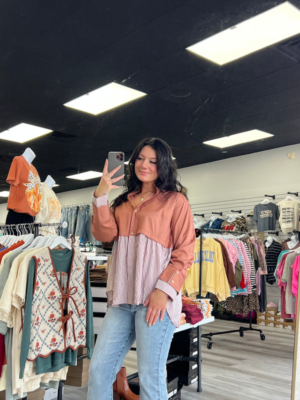 Rust Stripe Button Up