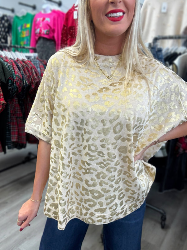 Neutral Leopard Metallic Top