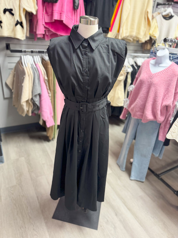 Belted Midi Black Dress