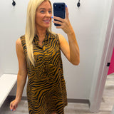 Tiger Print Button Down Shirt Dress With Pockets