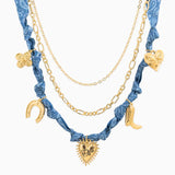 3 Layered Western Denim Bandana Scarf Necklace