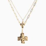 Layered Large Hammered Cross Necklace