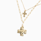 Layered Large Hammered Cross Necklace