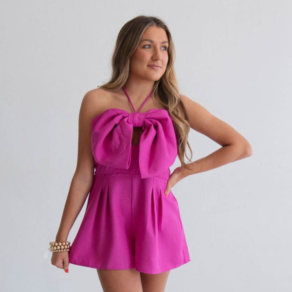 Bow-tiful Bow Romper - Magenta