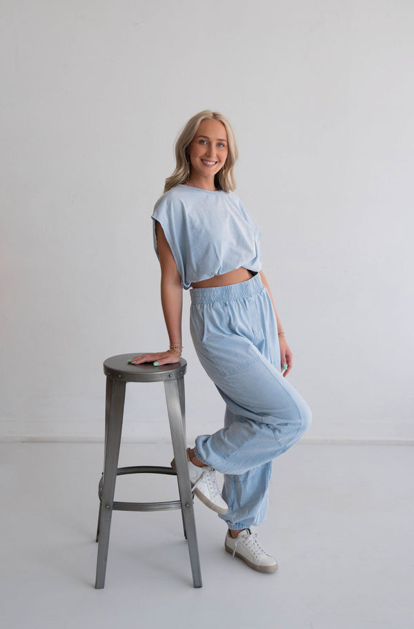 Breezy Mineral Wash Denim Blue Top