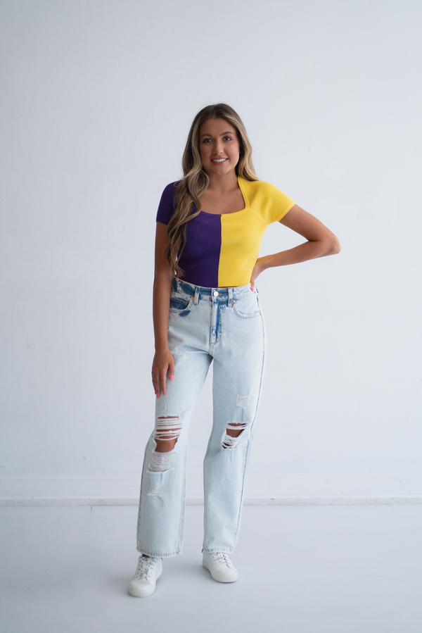 Tailgate Time Color Block Square Neck Crop