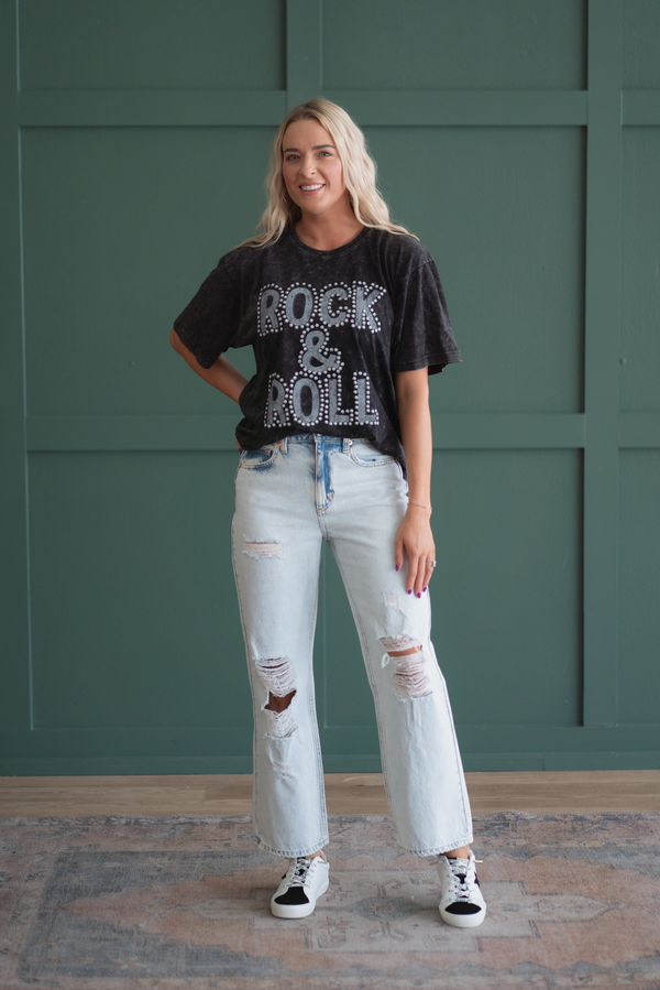 Rock N Roll Faux Studded Graphic Tee