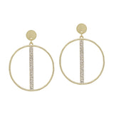 Gold Rhinestone Bar in Open Hoop Stud 2" Earring