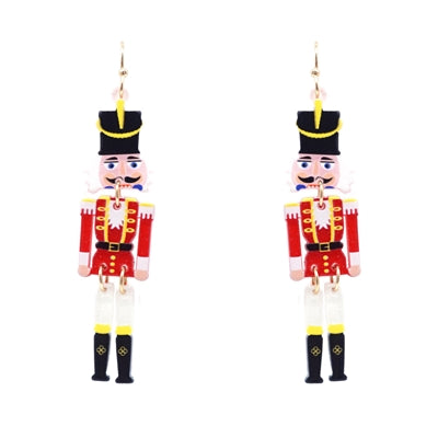 Red Metal Nutcracker Dangle 2" Earring