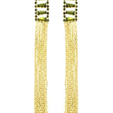 Emerald Green Crystal Geometric Bar with Gold Tassel 3.5" Earring