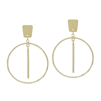 Gold Geometric Bar with Open Circle 2" Earring