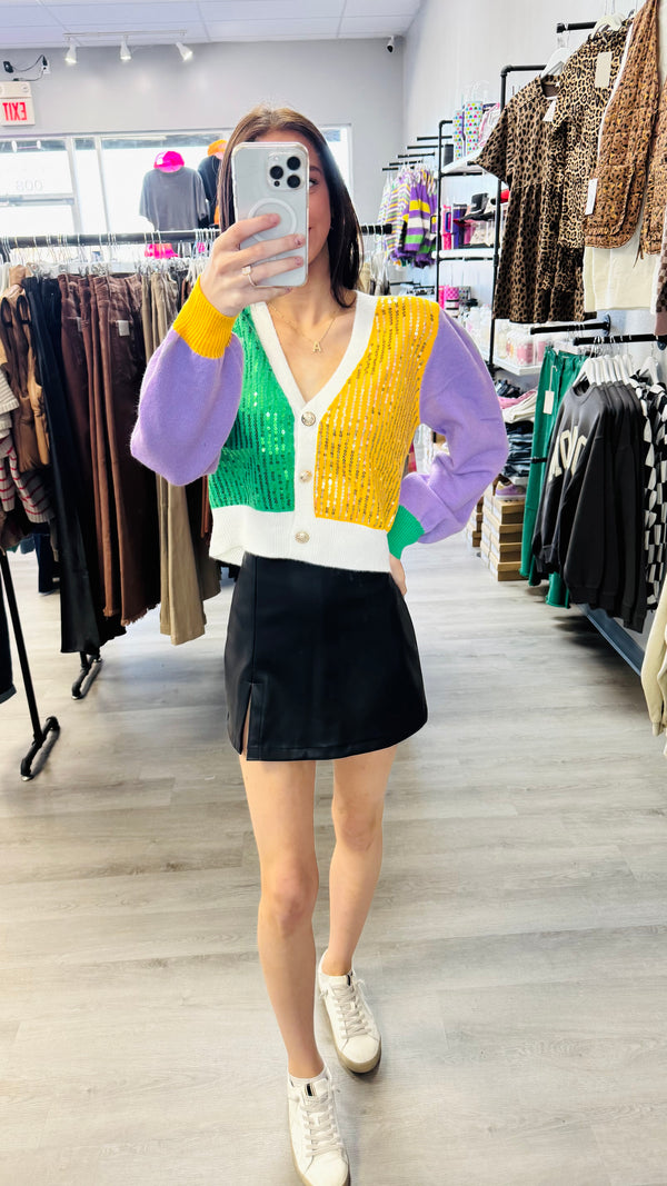 Mardi Gras Colorblock Cardigan