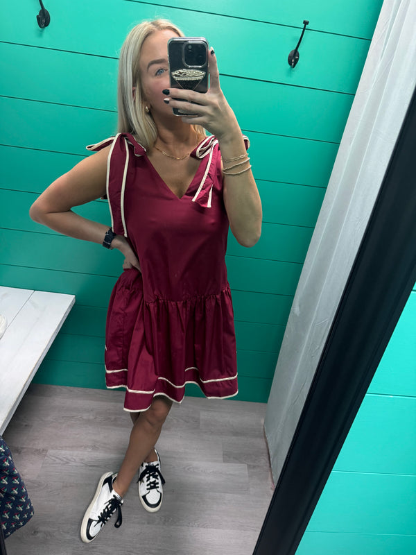 Sweet & Simple V Neck Crimson Dress