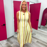 Sweet Talk Stripe Midi Dress Butter and Tan