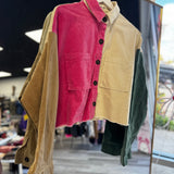Pink Cream Green Colorblock Shacket