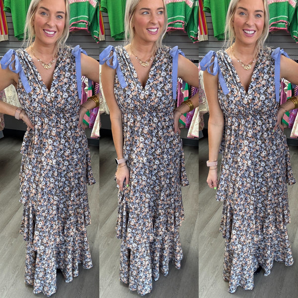 Layers of Love Floral Dress - Slate Blue