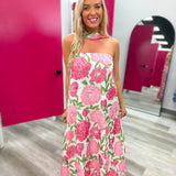 Strapless Floral Maxi Dress with Convertible Scarf | Pink