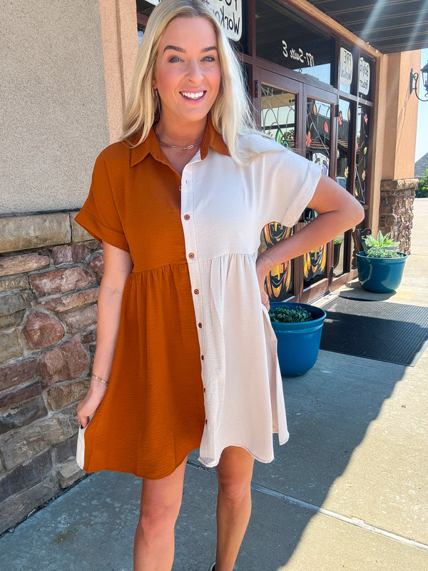 Rust Colorblock Dress