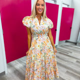 Coral Flower Bouquet Dreams Maxi Dress