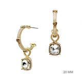 Gold Ribbed 1" Hoop with Clear Crystal Stone Earring