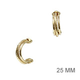 Gold Triple Layered with Twisted Middle 1" Hoop Earring