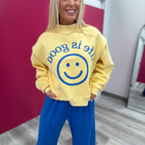 Reversible Graphic Mock-Neck Crop Sweatshirt Yellow