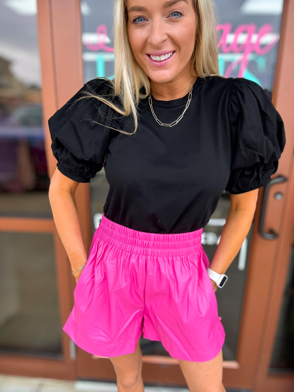 Faux Leather Shorts - Pink