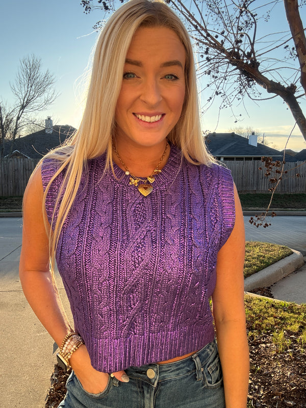 Metallic Purple Sleeveless Sweater