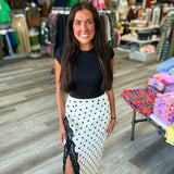 Satin Polka Dot Midi Lace Skirt