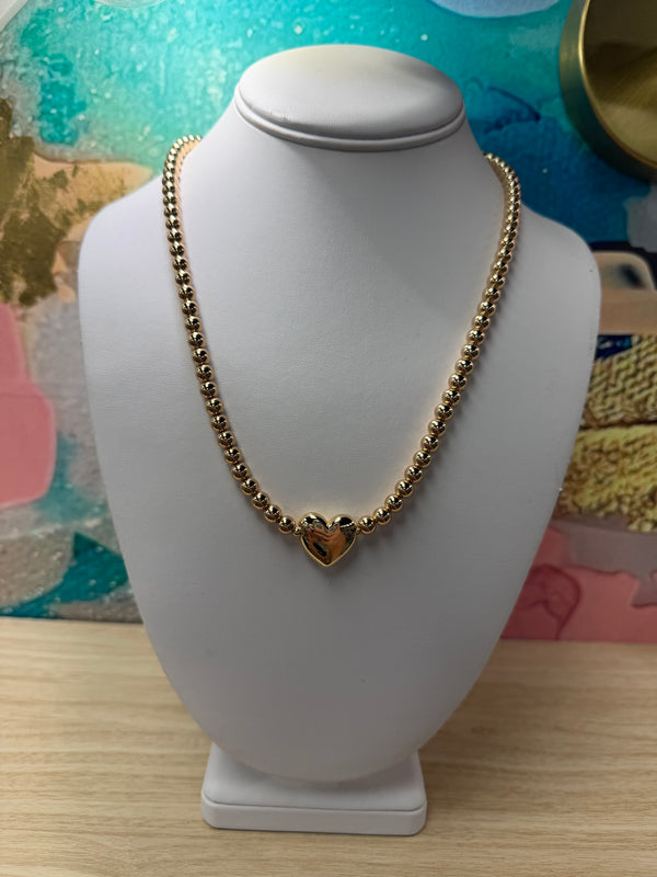 Heart Necklace With Texture Ball Chain