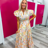 Coral Flower Bouquet Dreams Maxi Dress
