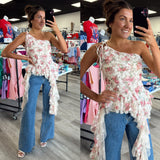 Floral Mesh One Shoulder Top