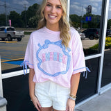 America Bow Gingham Laser Cut Detail T-shirt