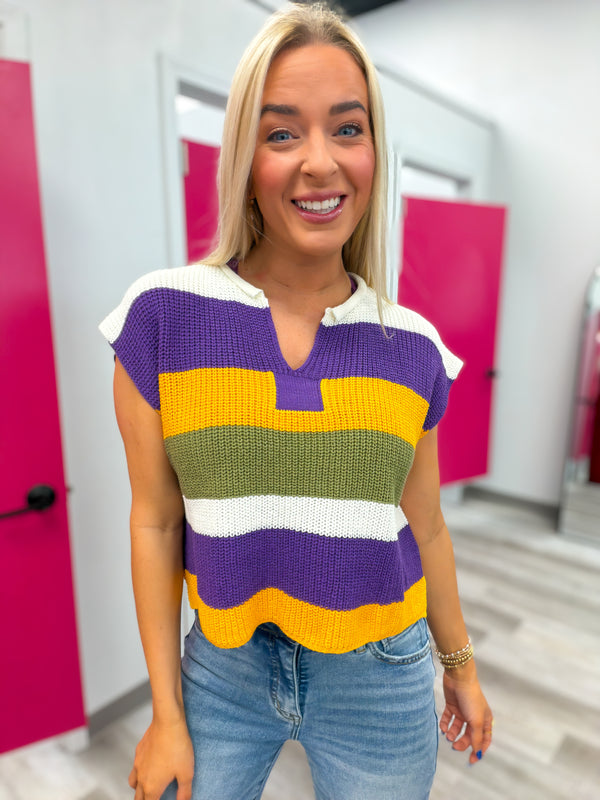 Mardi Gras Short Sleeve Sweater