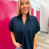 Can't Let Go Of You Collar Top | Navy