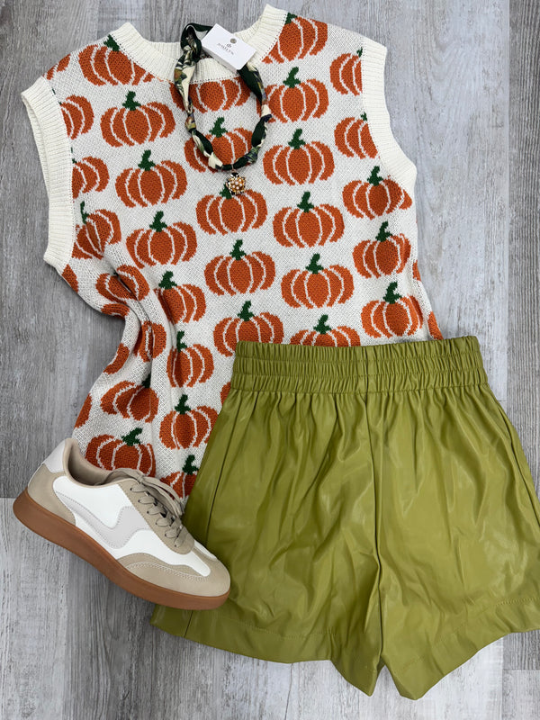 Faux Leather Shorts - Avocado