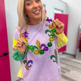 Sequin Fleur De Lis Mardi Gras Sweatshirt Top