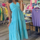 Sky Blue Halter Midi Dress
